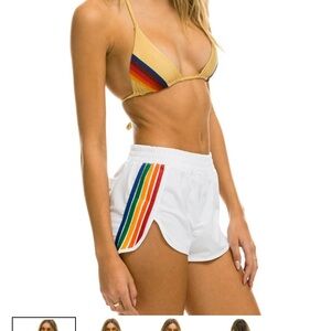 Aviator Nation | WOMEN'S 5 STRIPE FLEX BOARD SHORTS - WHITE // RAINBOW